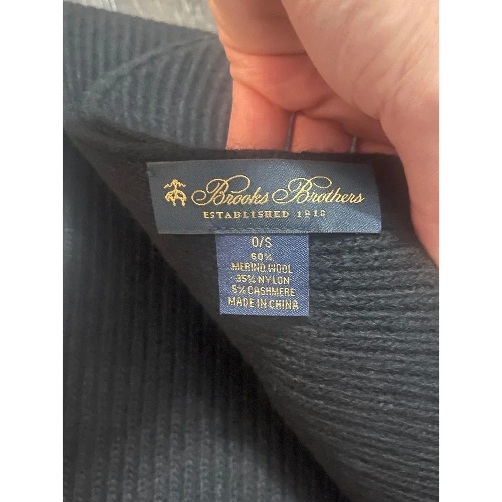 BROOKS BROTHERS Merino Wool Cashmere Black Ribbed Beanie Hat and Scarf Set NEW